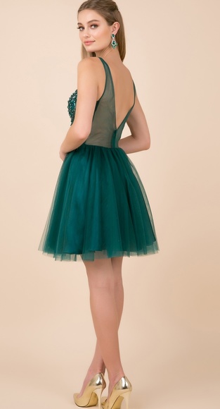 TAN OR GREEN SHORT BEADED DRESS - Picture 3 of 7